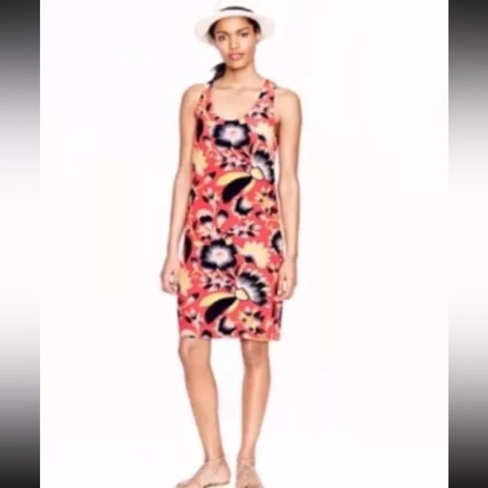 J Crew Twist Back Silk Dress Orange Halter Floral Womens Size 10